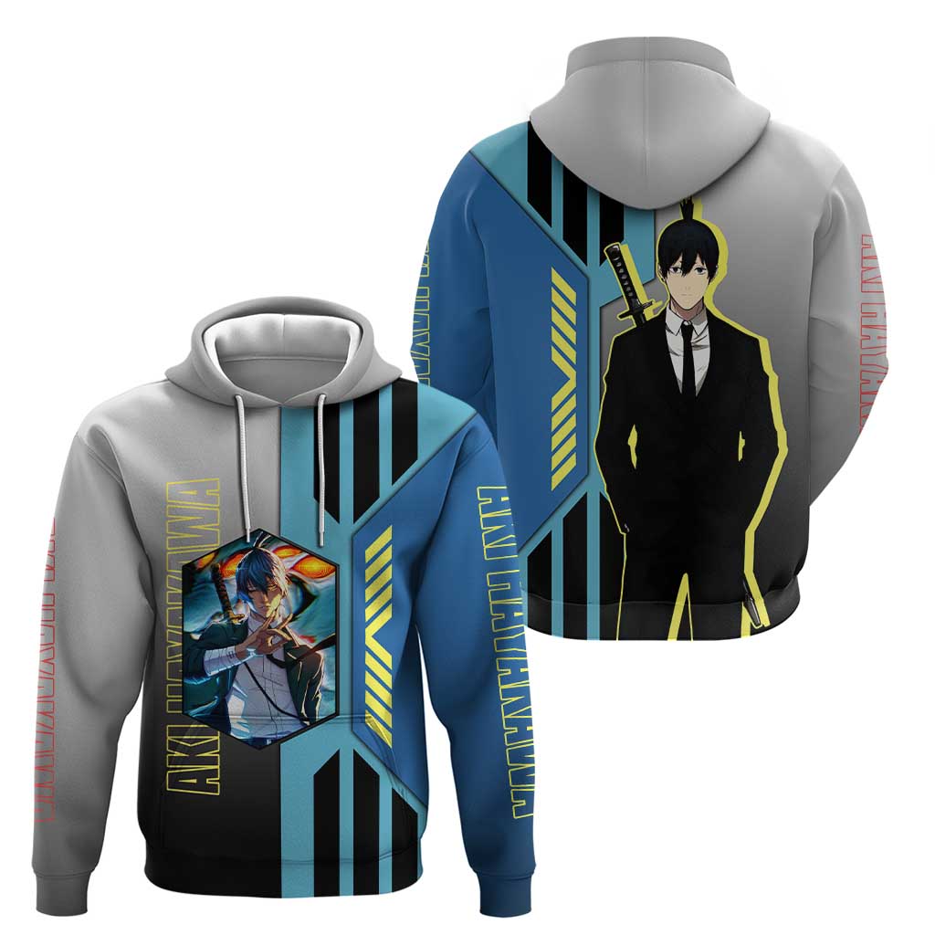 Aki Hayakawa from Chainsaw Man Hoodie with Sword and Stylish Pose Design - The Mazicc