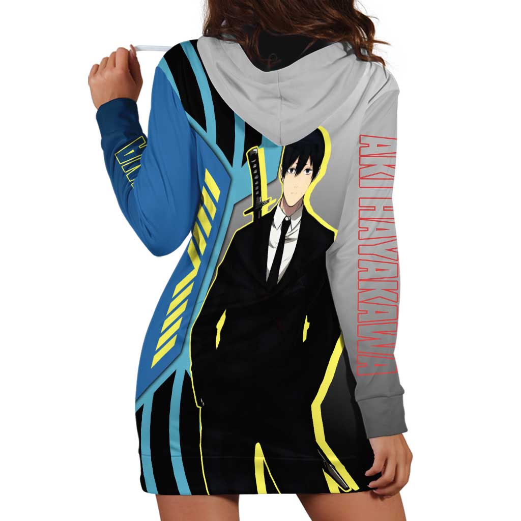 Aki Hayakawa from Chainsaw Man Hoodie Dress with Sword and Stylish Pose Design - The Mazicc