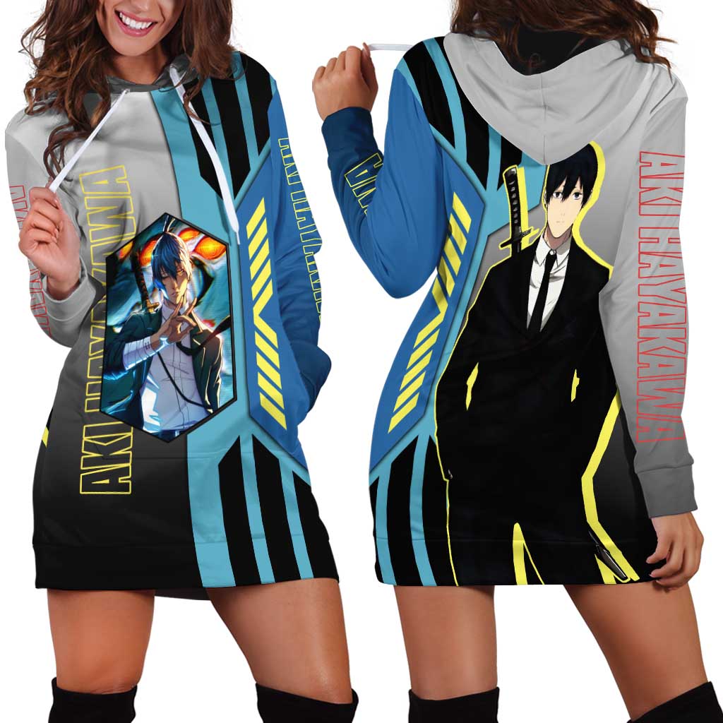 Aki Hayakawa from Chainsaw Man Hoodie Dress with Sword and Stylish Pose Design - The Mazicc