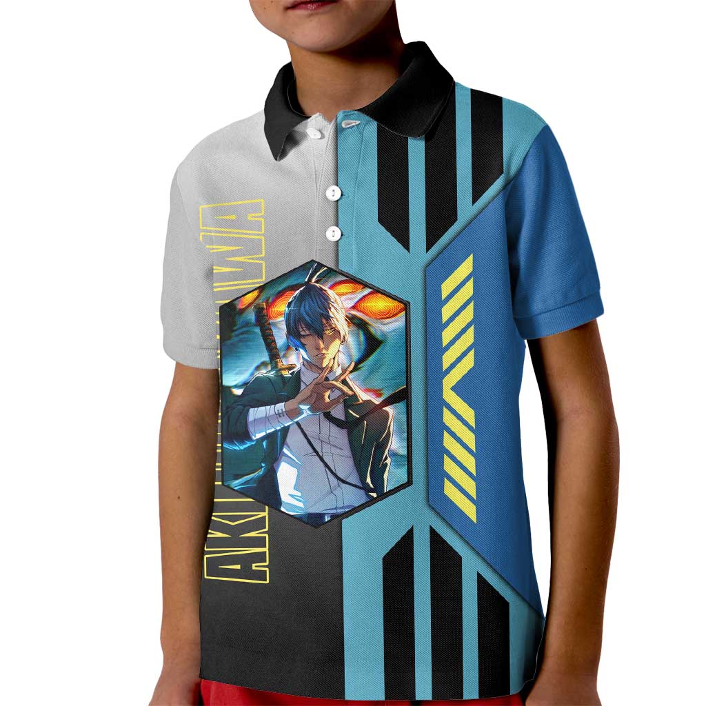 Aki Hayakawa from Chainsaw Man Kid Polo Shirt with Sword and Stylish Pose Design - The Mazicc