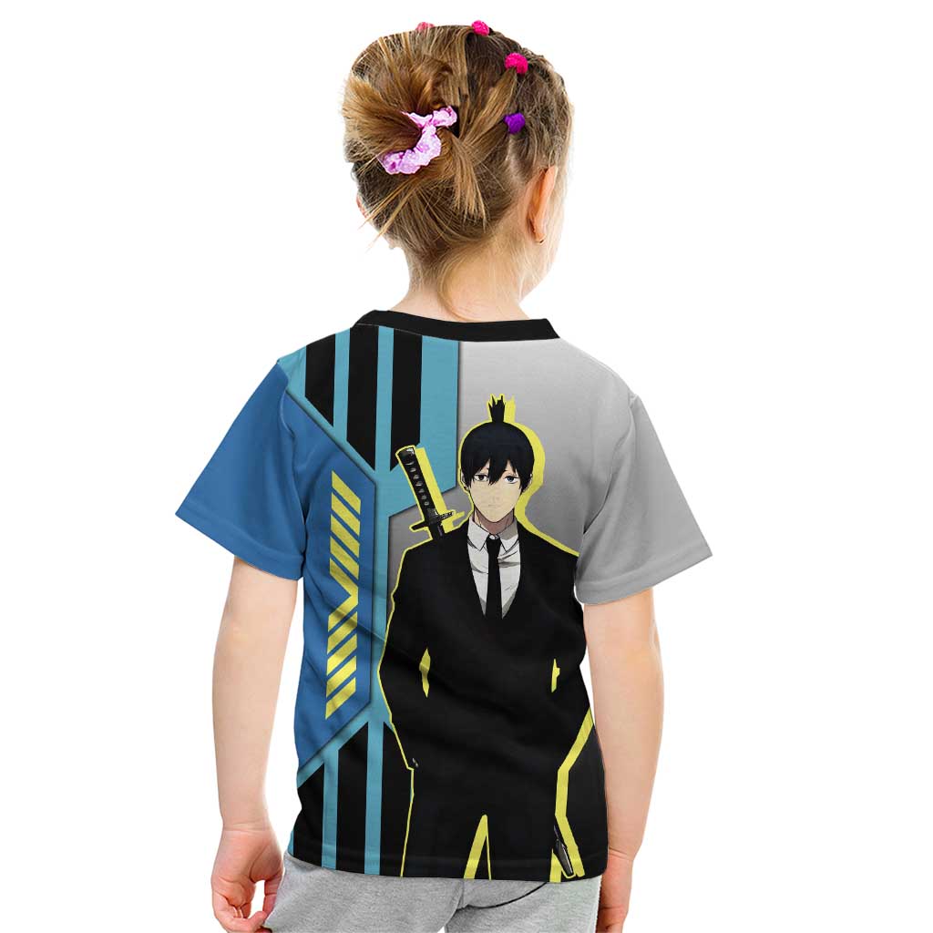 Aki Hayakawa from Chainsaw Man Kid T Shirt with Sword and Stylish Pose Design - The Mazicc