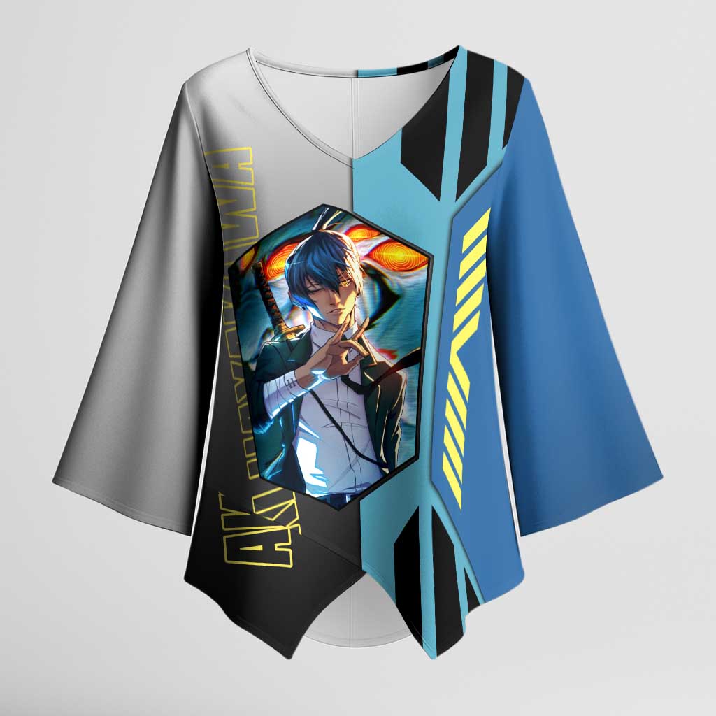 Aki Hayakawa from Chainsaw Man Kimono Sleeve Blouse with Sword and Stylish Pose Design - The Mazicc