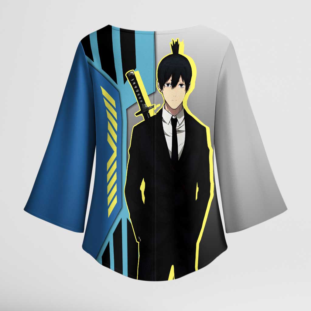 Aki Hayakawa from Chainsaw Man Kimono Sleeve Blouse with Sword and Stylish Pose Design - The Mazicc