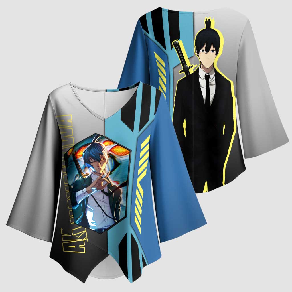 Aki Hayakawa from Chainsaw Man Kimono Sleeve Blouse with Sword and Stylish Pose Design - The Mazicc