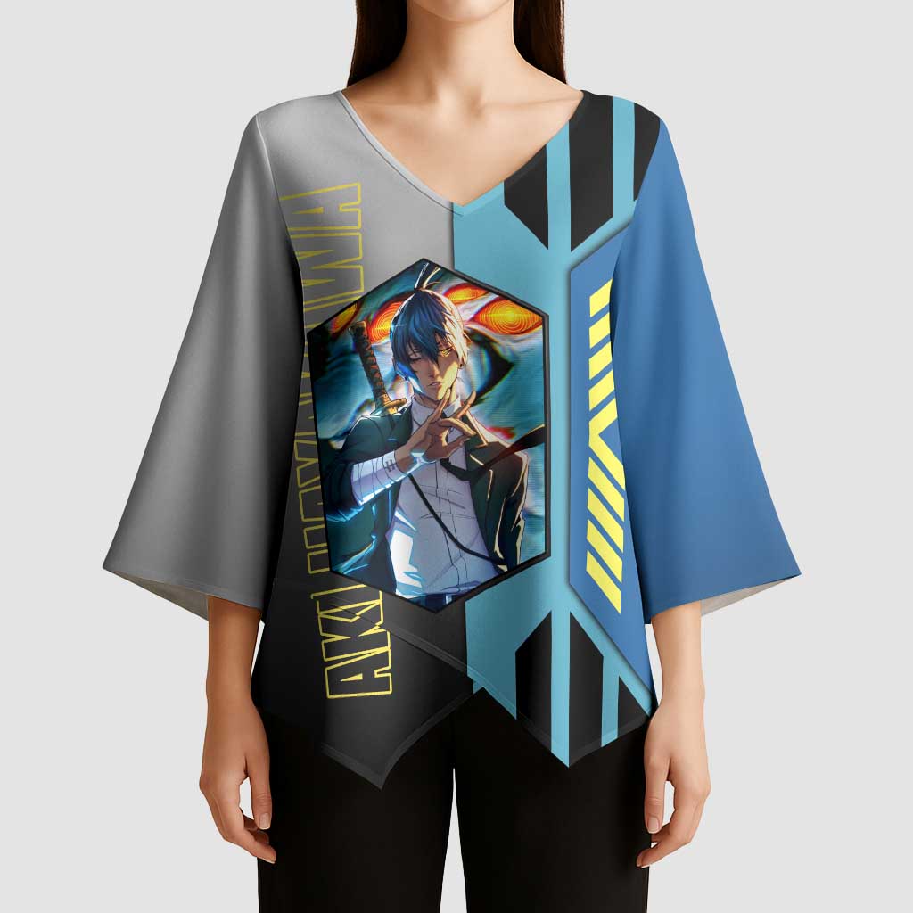 Aki Hayakawa from Chainsaw Man Kimono Sleeve Blouse with Sword and Stylish Pose Design - The Mazicc