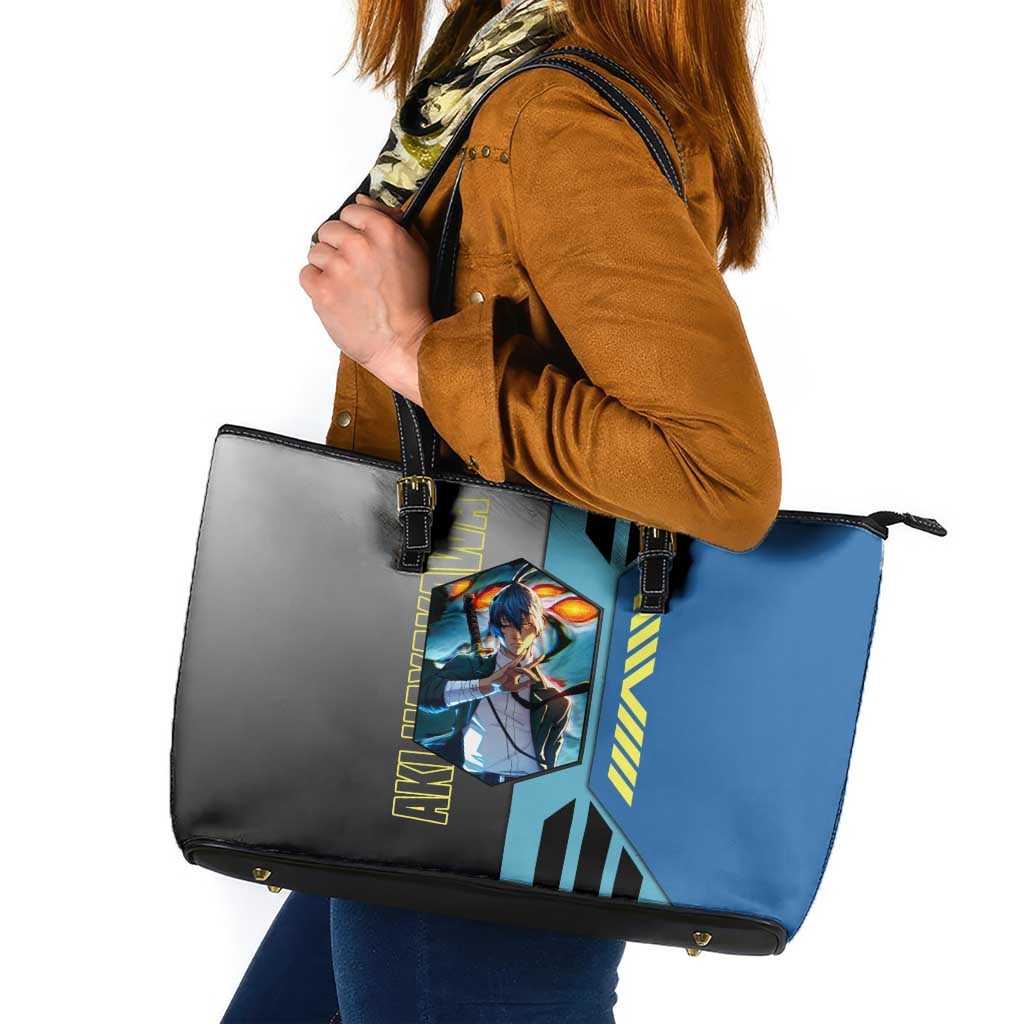 Aki Hayakawa from Chainsaw Man Leather Tote Bag with Sword and Stylish Pose Design - The Mazicc