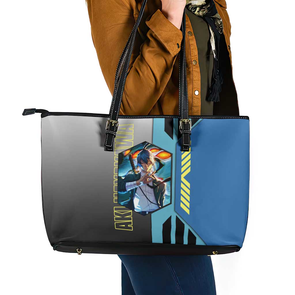 Aki Hayakawa from Chainsaw Man Leather Tote Bag with Sword and Stylish Pose Design - The Mazicc