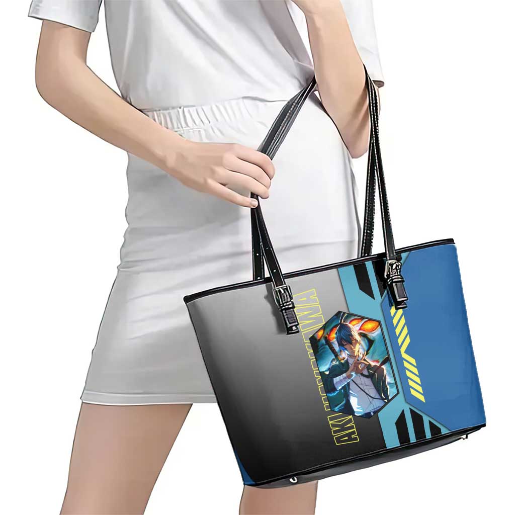 Aki Hayakawa from Chainsaw Man Leather Tote Bag with Sword and Stylish Pose Design - The Mazicc