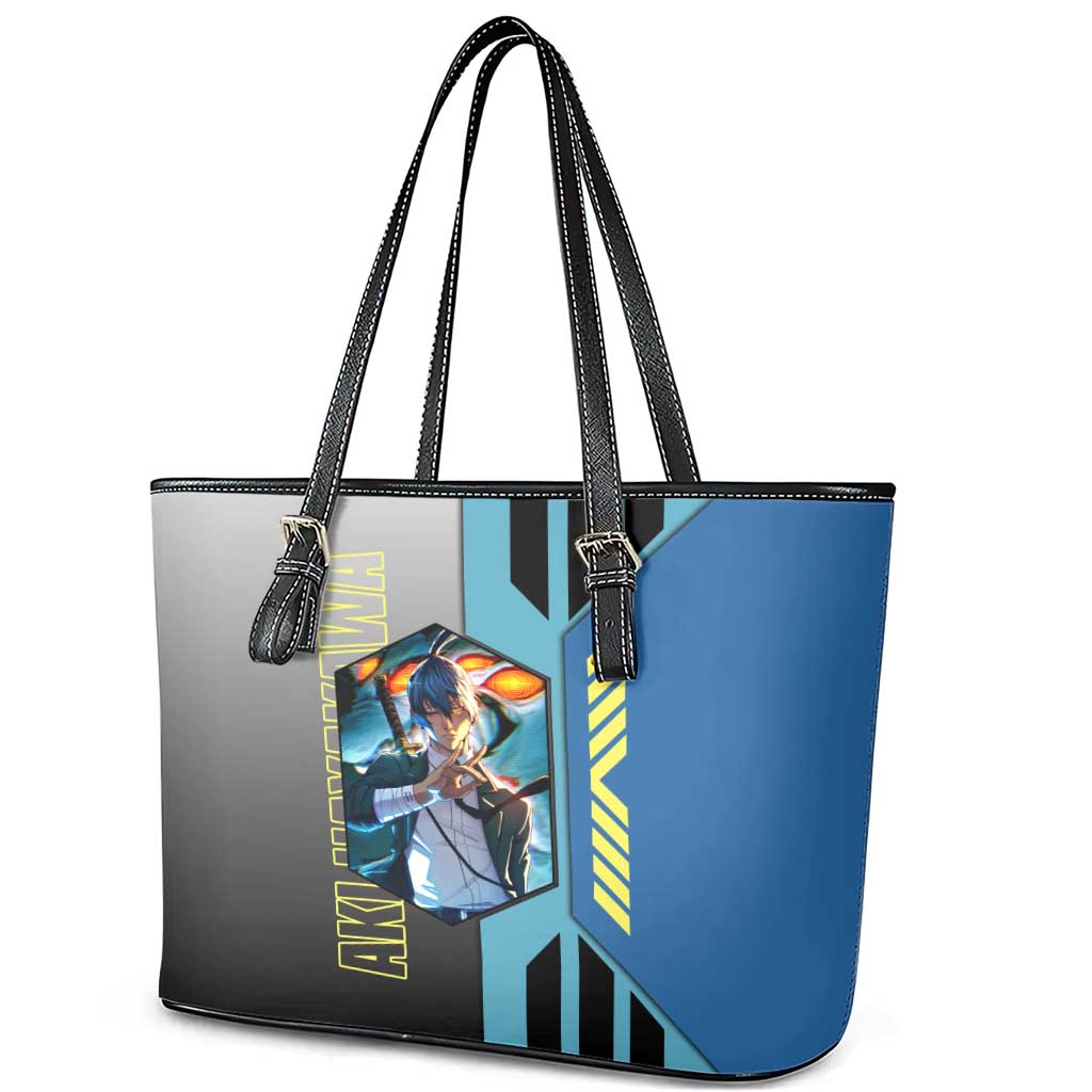 Aki Hayakawa from Chainsaw Man Leather Tote Bag with Sword and Stylish Pose Design - The Mazicc