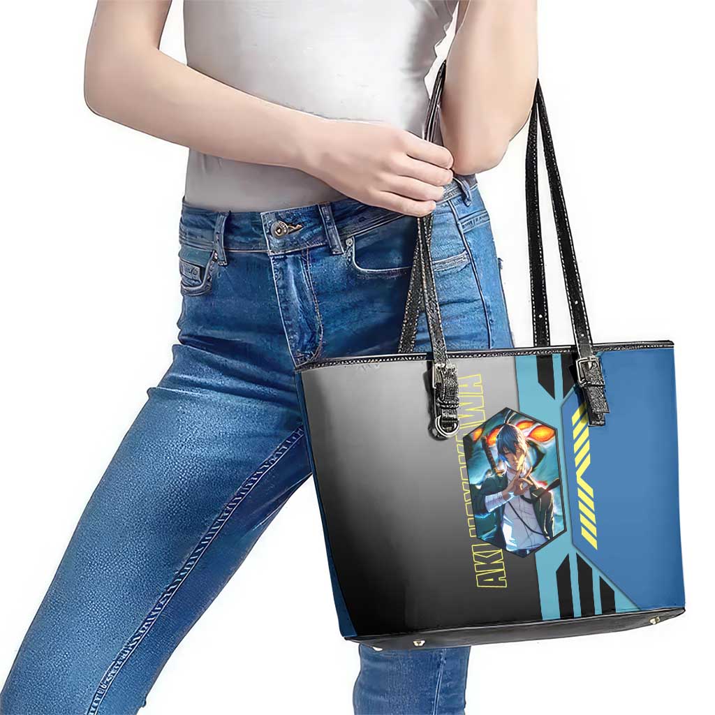 Aki Hayakawa from Chainsaw Man Leather Tote Bag with Sword and Stylish Pose Design - The Mazicc