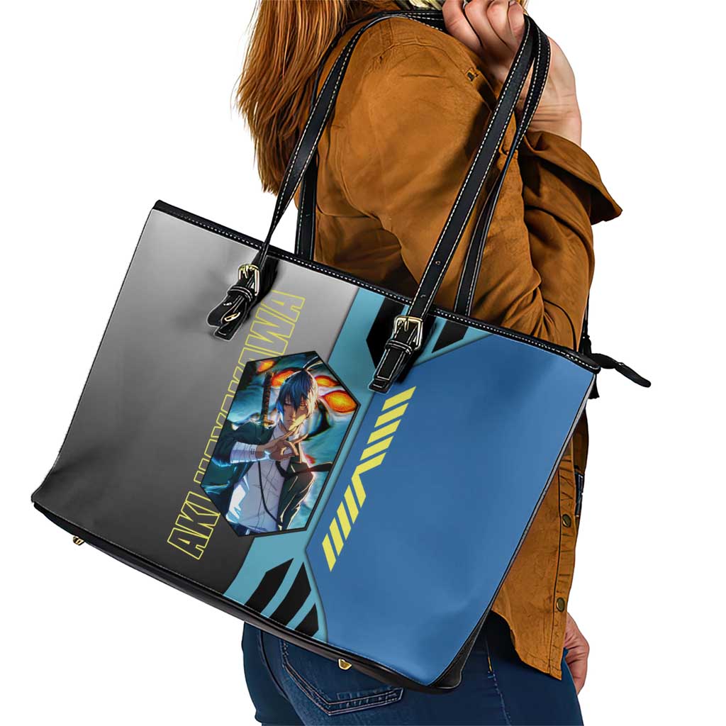Aki Hayakawa from Chainsaw Man Leather Tote Bag with Sword and Stylish Pose Design - The Mazicc