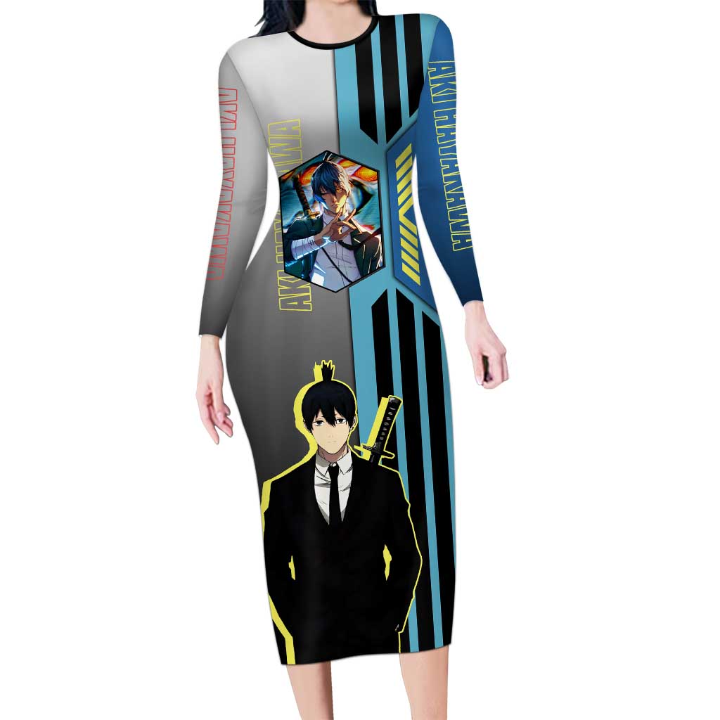 Aki Hayakawa from Chainsaw Man Long Sleeve Bodycon Dress with Sword and Stylish Pose Design - The Mazicc
