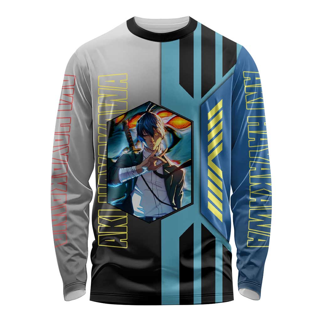 Aki Hayakawa from Chainsaw Man Long Sleeve Shirt with Sword and Stylish Pose Design - The Mazicc