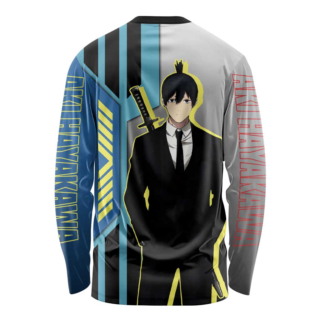 Aki Hayakawa from Chainsaw Man Long Sleeve Shirt with Sword and Stylish Pose Design - The Mazicc