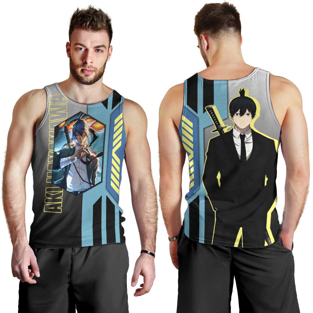 Aki Hayakawa from Chainsaw Man Men Tank Top with Sword and Stylish Pose Design - The Mazicc