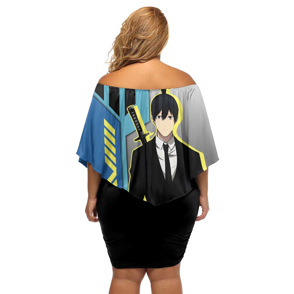 Aki Hayakawa from Chainsaw Man Off Shoulder Short Dress with Sword and Stylish Pose Design - The Mazicc