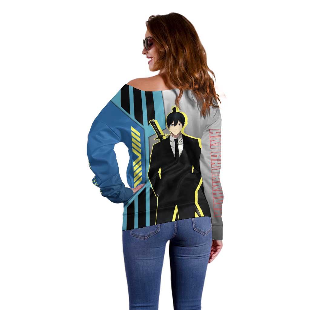 Aki Hayakawa from Chainsaw Man Off Shoulder Sweater with Sword and Stylish Pose Design - The Mazicc