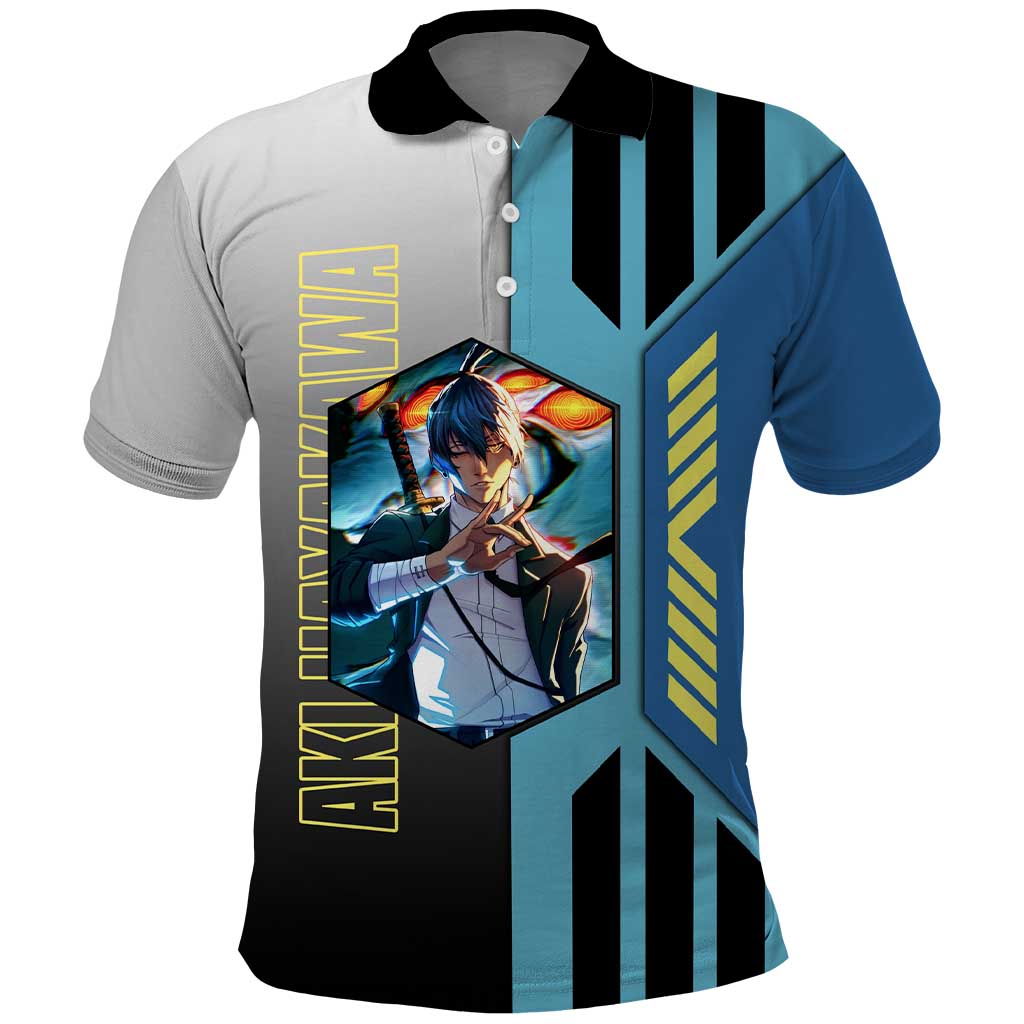 Aki Hayakawa from Chainsaw Man Polo Shirt with Sword and Stylish Pose Design - The Mazicc