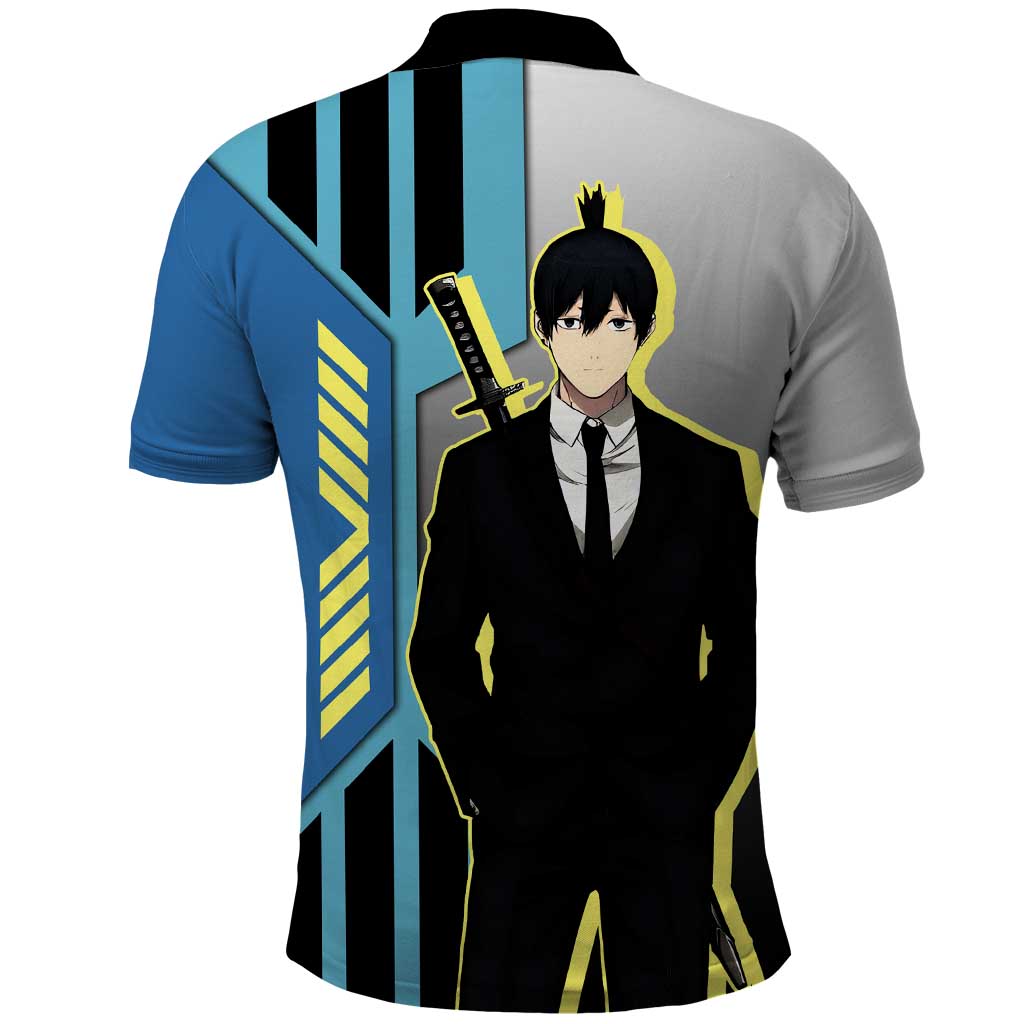 Aki Hayakawa from Chainsaw Man Polo Shirt with Sword and Stylish Pose Design - The Mazicc