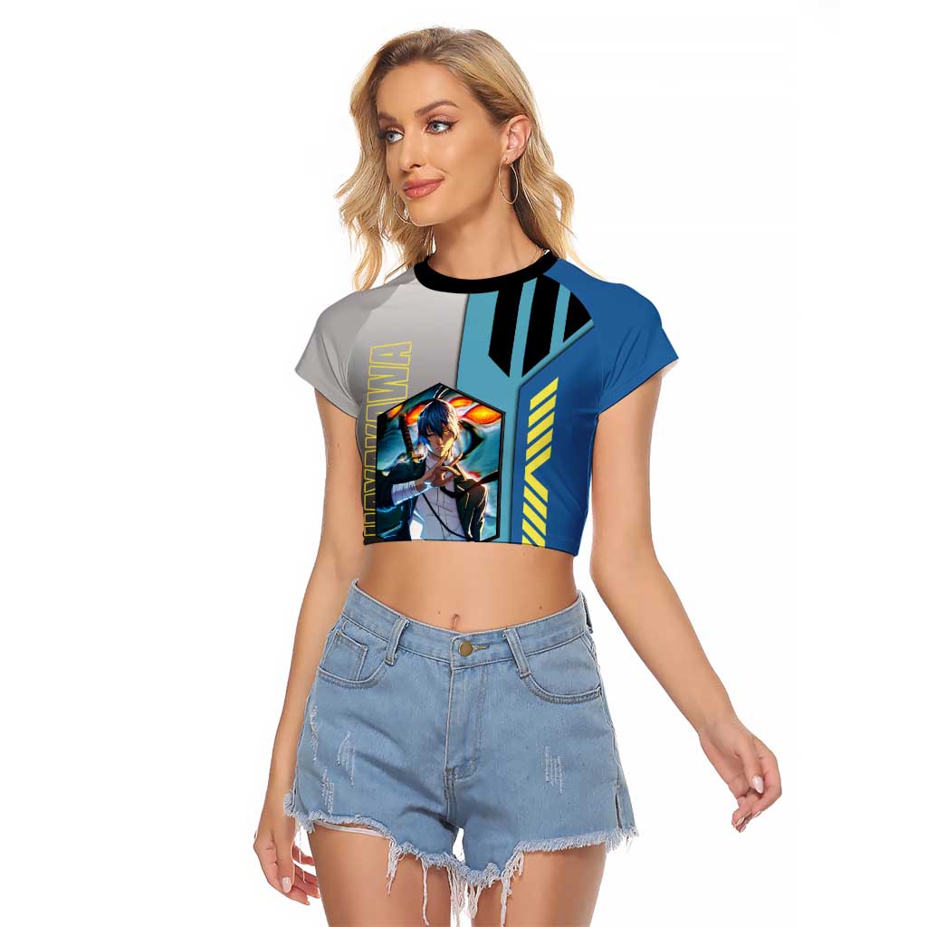 Aki Hayakawa from Chainsaw Man Raglan Cropped T Shirt with Sword and Stylish Pose Design - The Mazicc