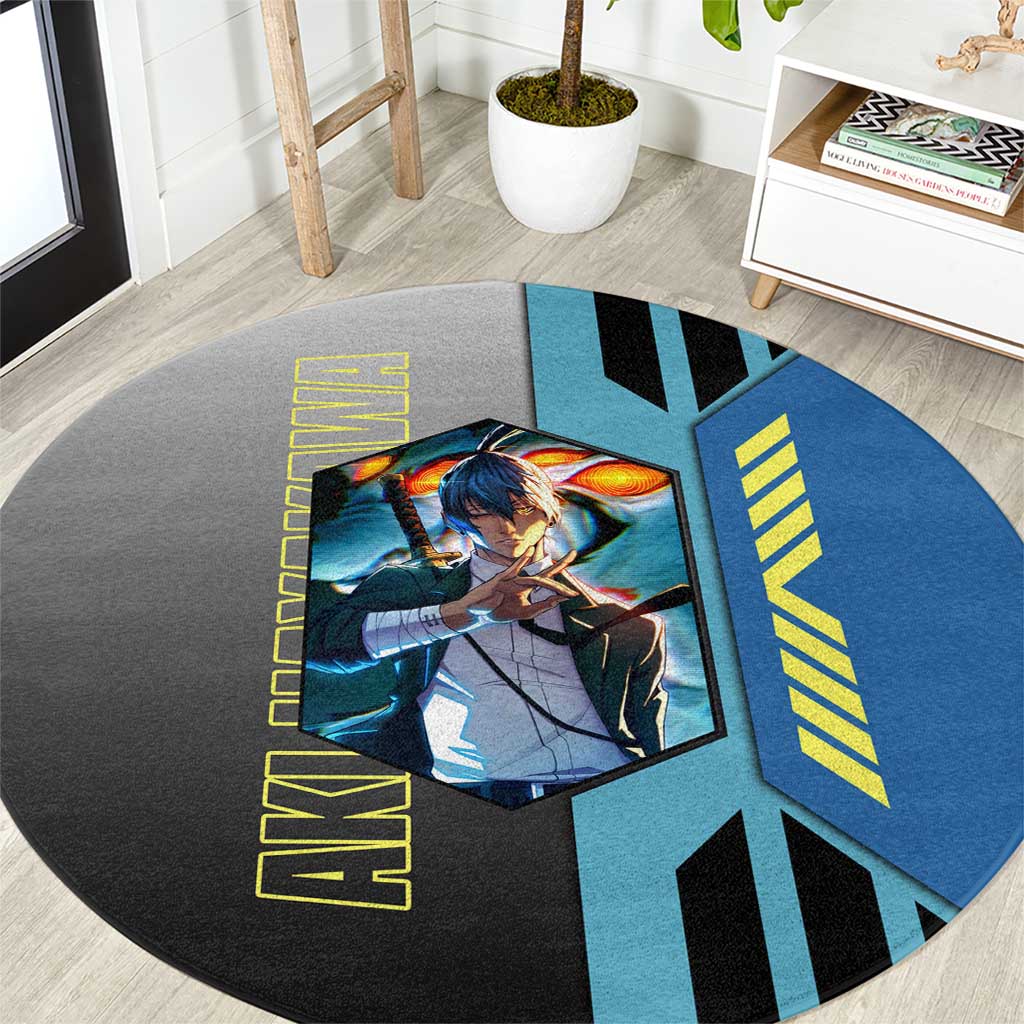 Aki Hayakawa from Chainsaw Man Round Carpet with Sword and Stylish Pose Design - The Mazicc