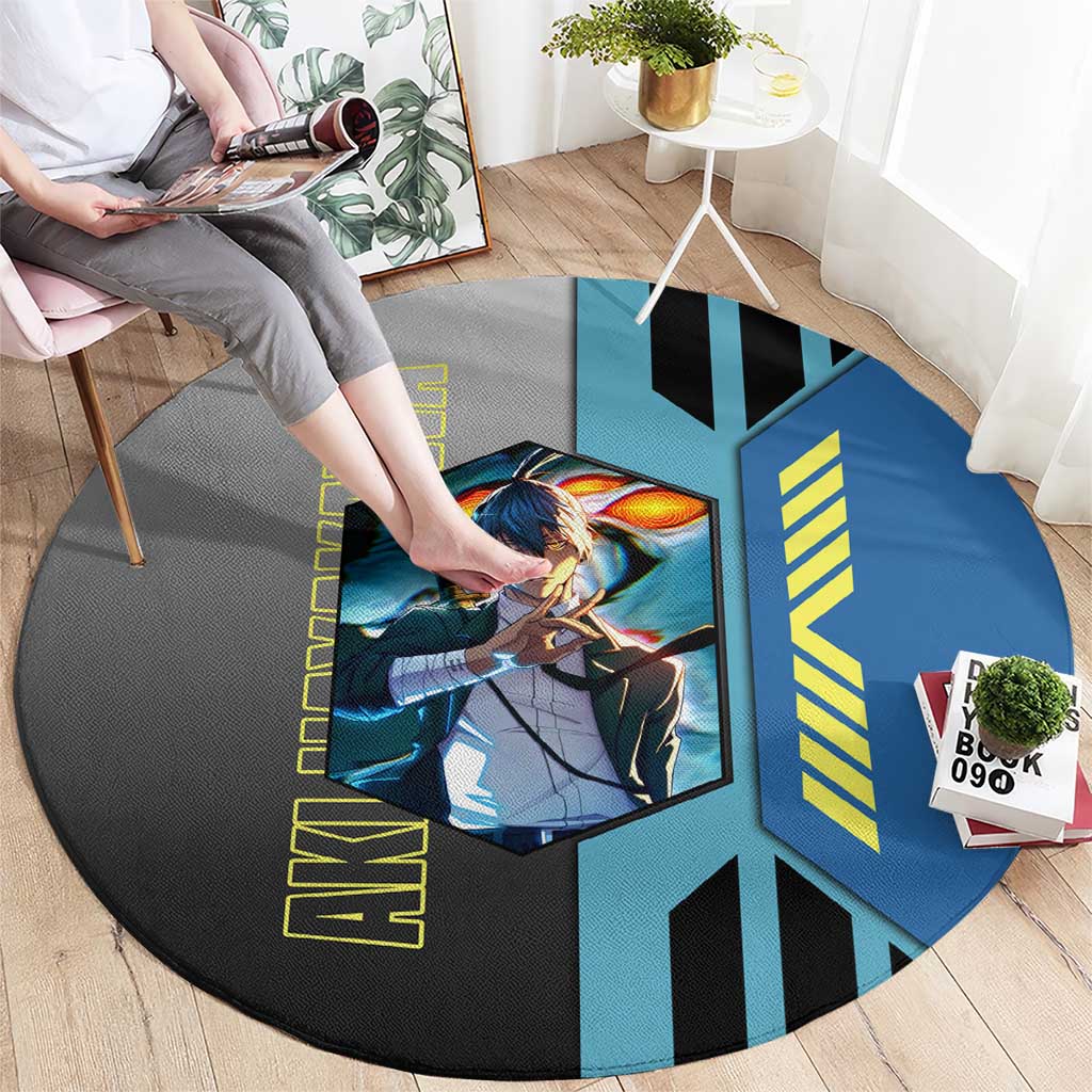 Aki Hayakawa from Chainsaw Man Round Carpet with Sword and Stylish Pose Design - The Mazicc