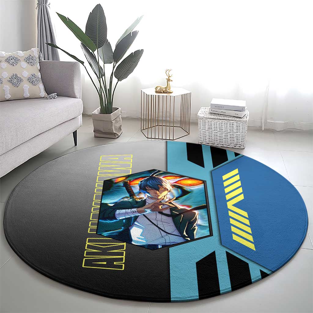 Aki Hayakawa from Chainsaw Man Round Carpet with Sword and Stylish Pose Design - The Mazicc