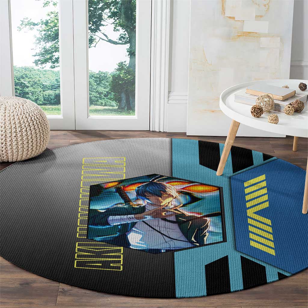 Aki Hayakawa from Chainsaw Man Round Carpet with Sword and Stylish Pose Design - The Mazicc