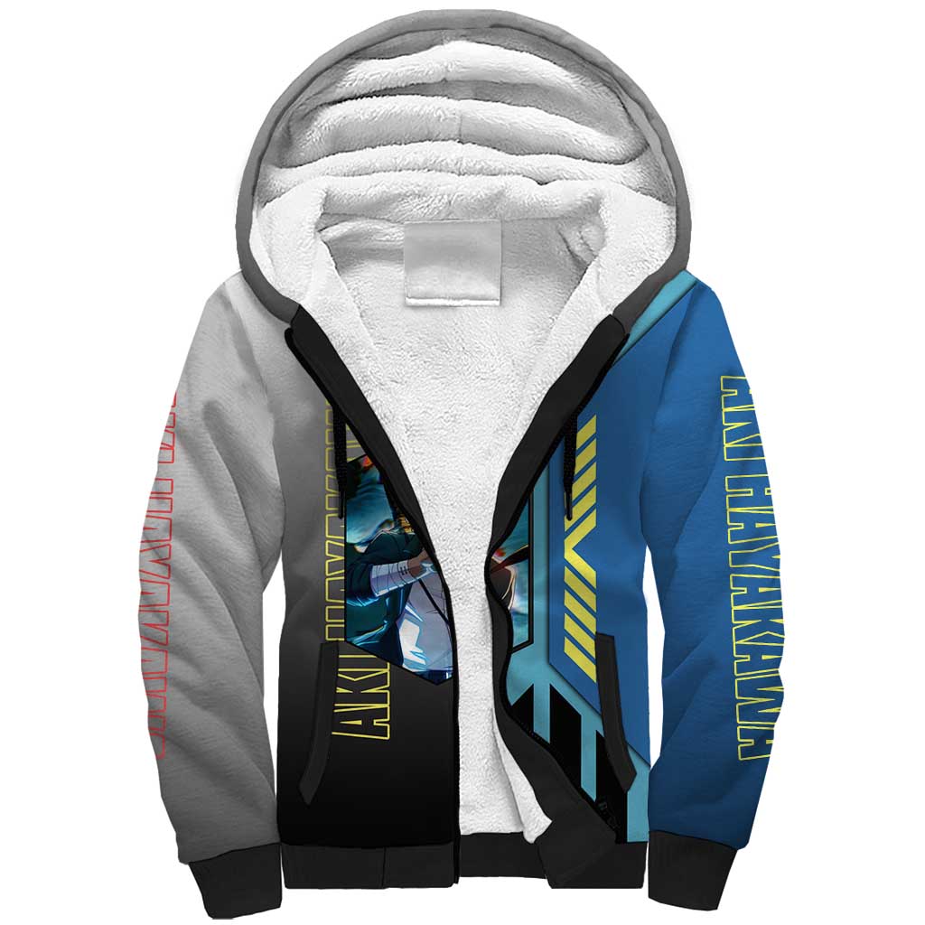 Aki Hayakawa from Chainsaw Man Sherpa Hoodie with Sword and Stylish Pose Design - The Mazicc