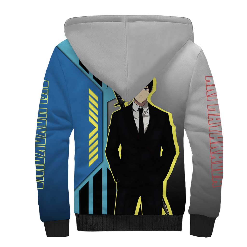 Aki Hayakawa from Chainsaw Man Sherpa Hoodie with Sword and Stylish Pose Design - The Mazicc