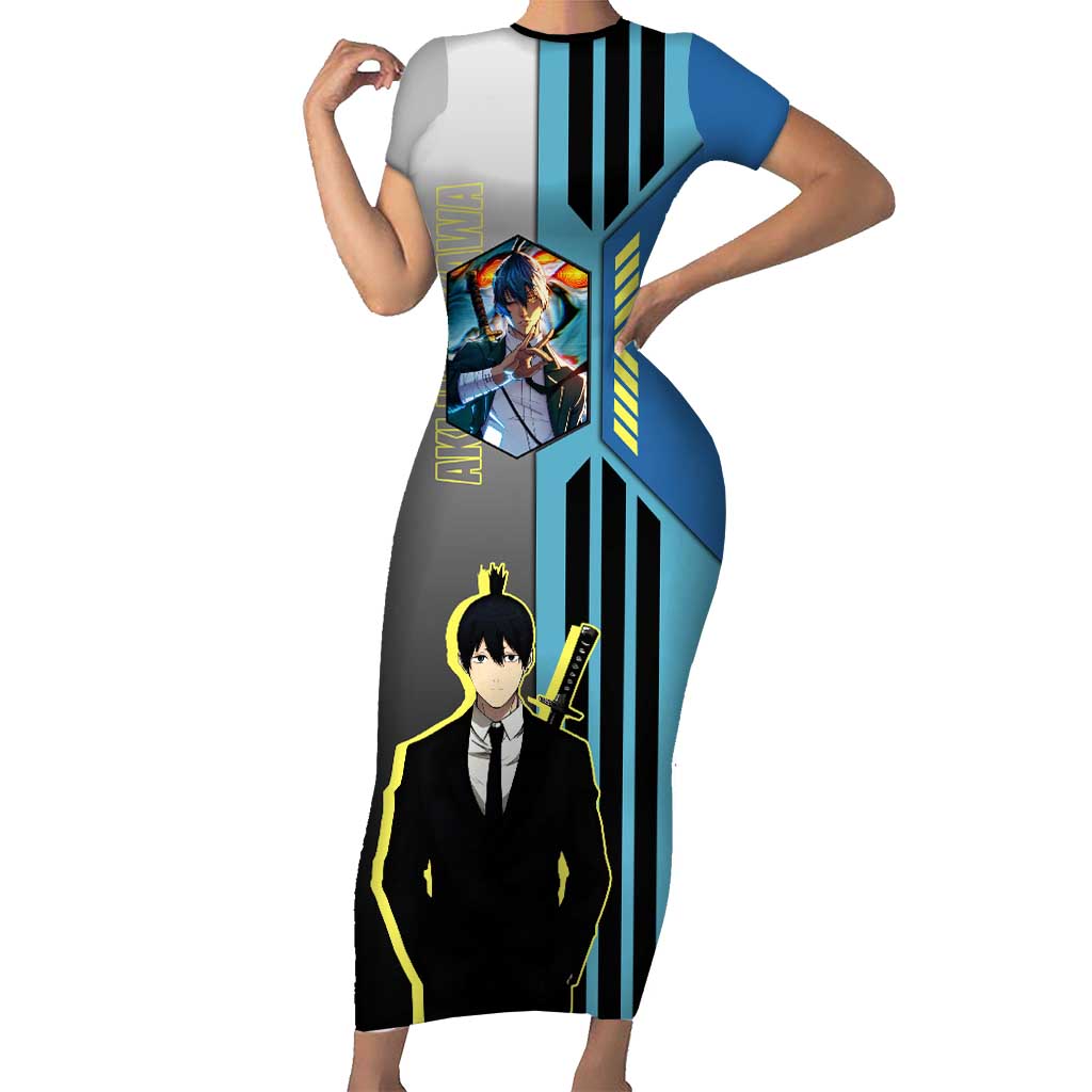 Aki Hayakawa from Chainsaw Man Short Sleeve Bodycon Dress with Sword and Stylish Pose Design - The Mazicc