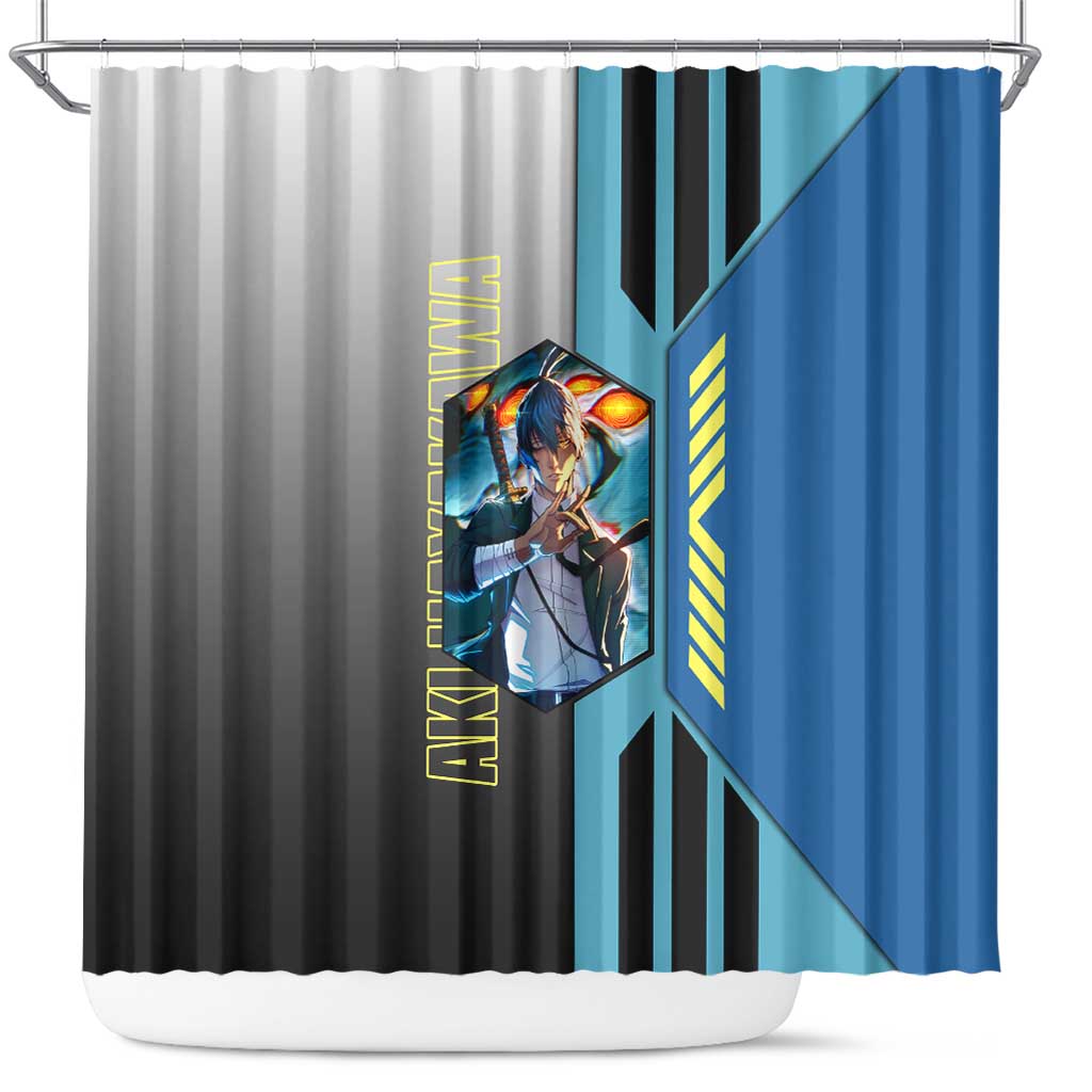 Aki Hayakawa from Chainsaw Man Shower Curtain with Sword and Stylish Pose Design - The Mazicc