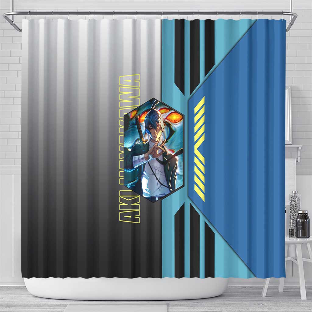 Aki Hayakawa from Chainsaw Man Shower Curtain with Sword and Stylish Pose Design - The Mazicc