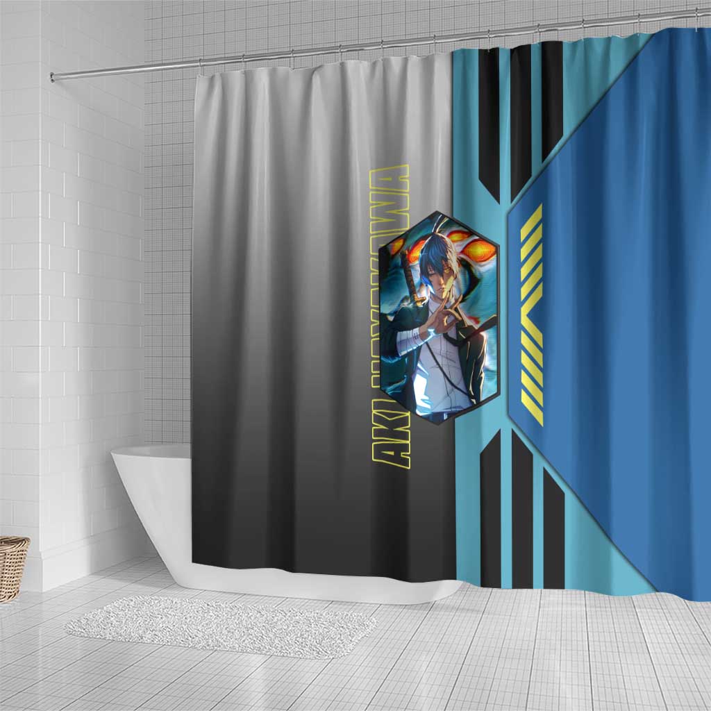 Aki Hayakawa from Chainsaw Man Shower Curtain with Sword and Stylish Pose Design - The Mazicc