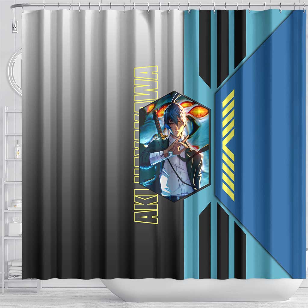 Aki Hayakawa from Chainsaw Man Shower Curtain with Sword and Stylish Pose Design - The Mazicc