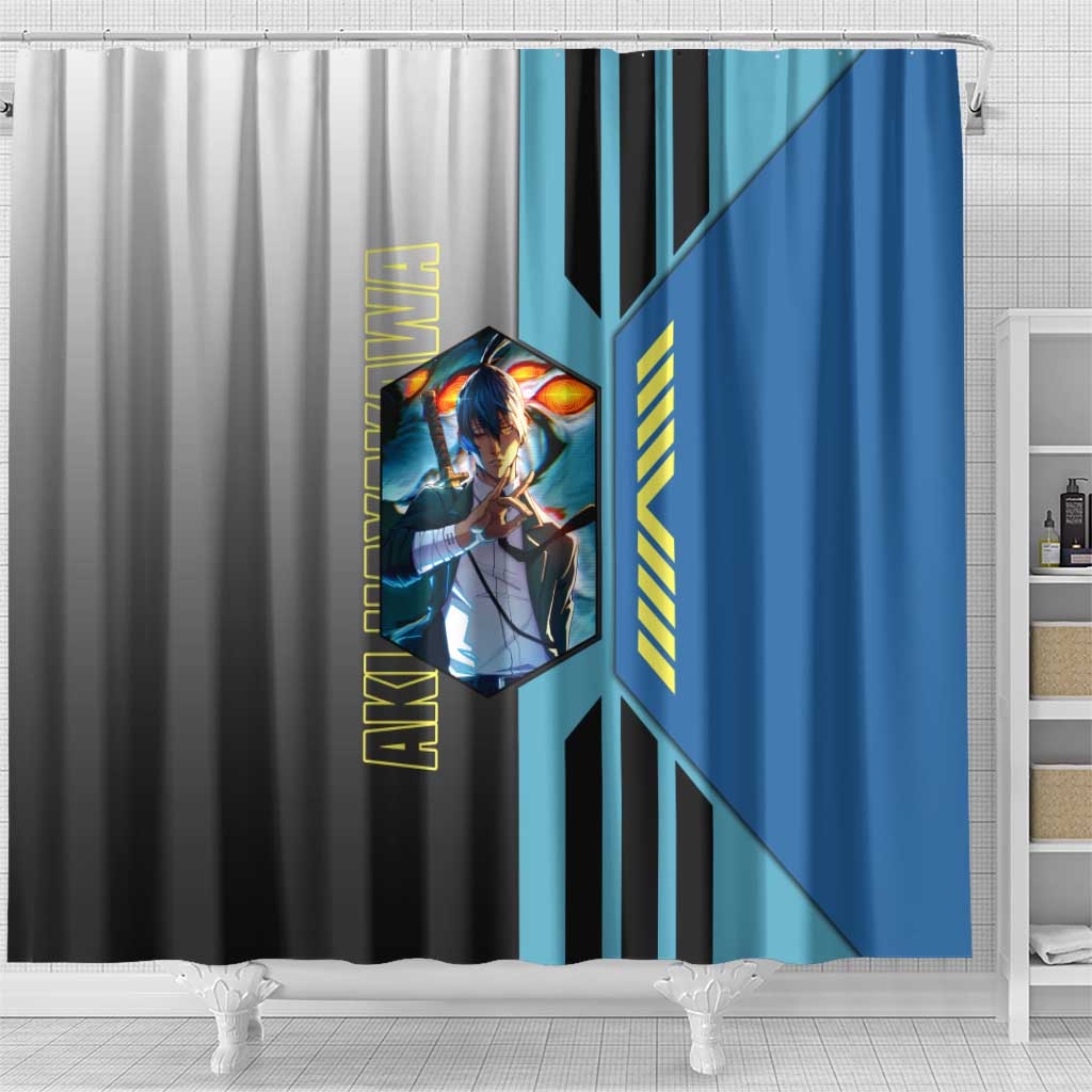 Aki Hayakawa from Chainsaw Man Shower Curtain with Sword and Stylish Pose Design - The Mazicc