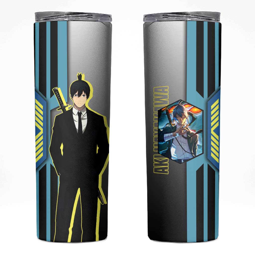 Aki Hayakawa from Chainsaw Man Skinny Tumbler with Sword and Stylish Pose Design - The Mazicc