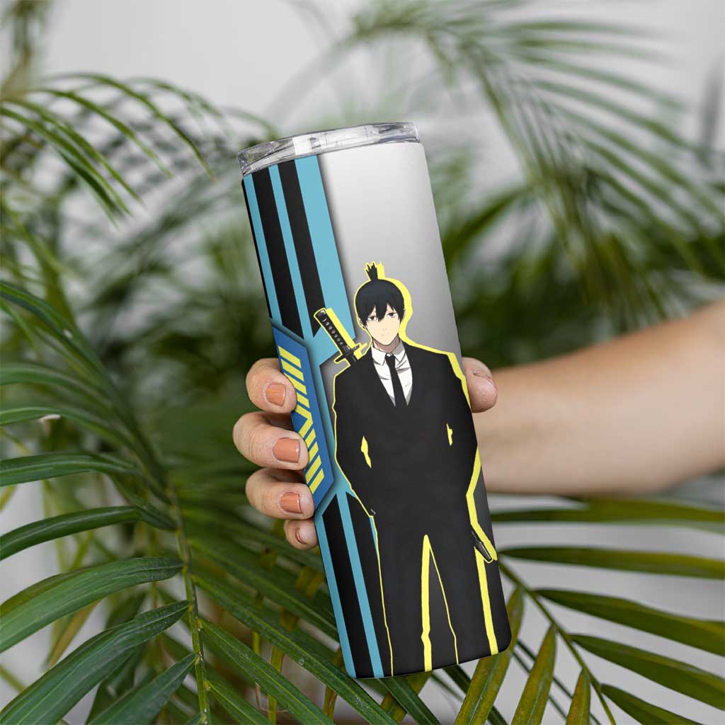 Aki Hayakawa from Chainsaw Man Skinny Tumbler with Sword and Stylish Pose Design - The Mazicc