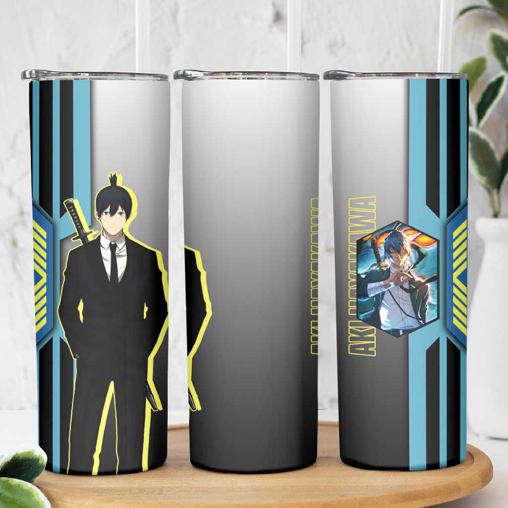 Aki Hayakawa from Chainsaw Man Skinny Tumbler with Sword and Stylish Pose Design - The Mazicc