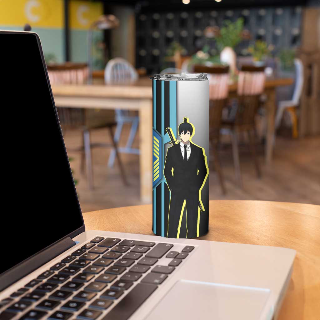 Aki Hayakawa from Chainsaw Man Skinny Tumbler with Sword and Stylish Pose Design - The Mazicc