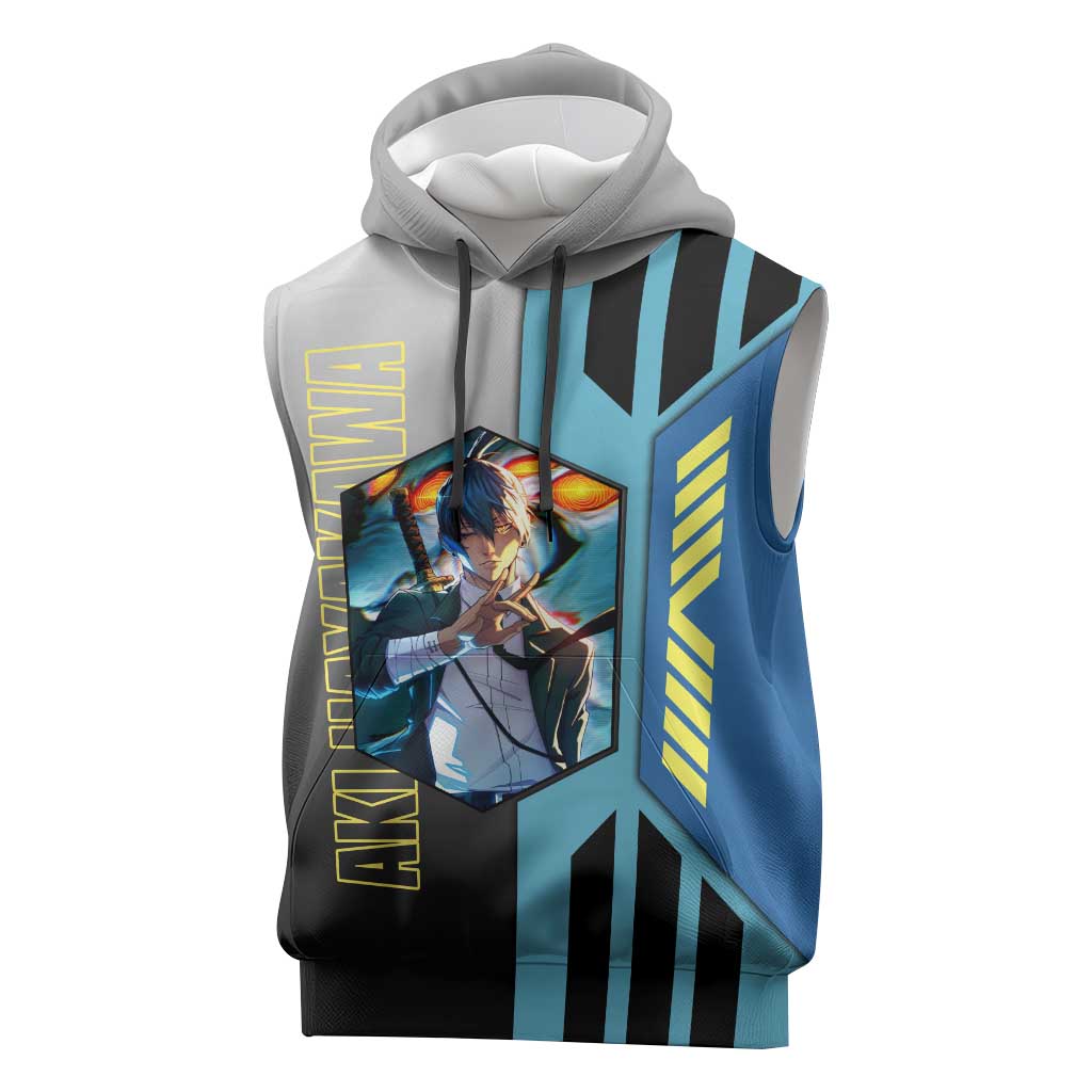Aki Hayakawa from Chainsaw Man Sleeveless Hoodie with Sword and Stylish Pose Design - The Mazicc