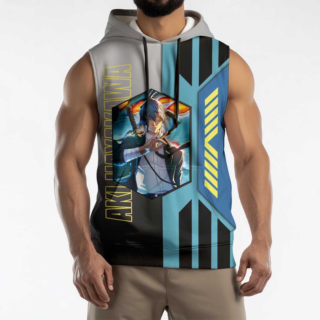 Aki Hayakawa from Chainsaw Man Sleeveless Hoodie with Sword and Stylish Pose Design - The Mazicc