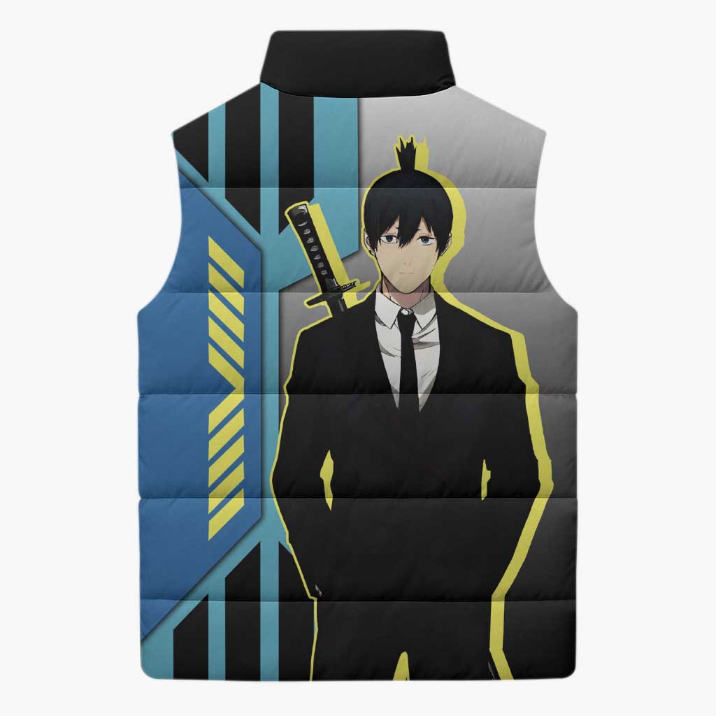 Aki Hayakawa from Chainsaw Man Sleeveless Puffer Jacket with Sword and Stylish Pose Design - The Mazicc
