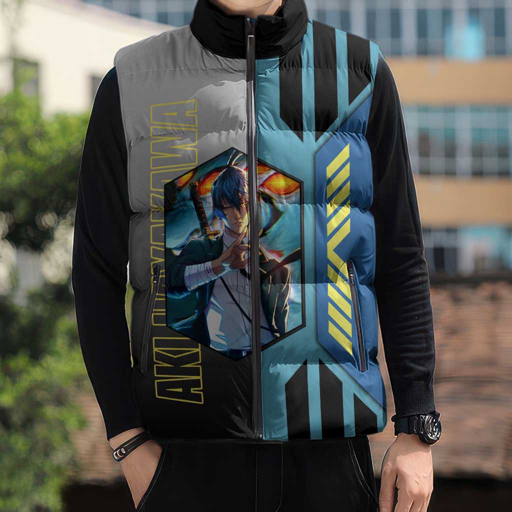 Aki Hayakawa from Chainsaw Man Sleeveless Puffer Jacket with Sword and Stylish Pose Design - The Mazicc