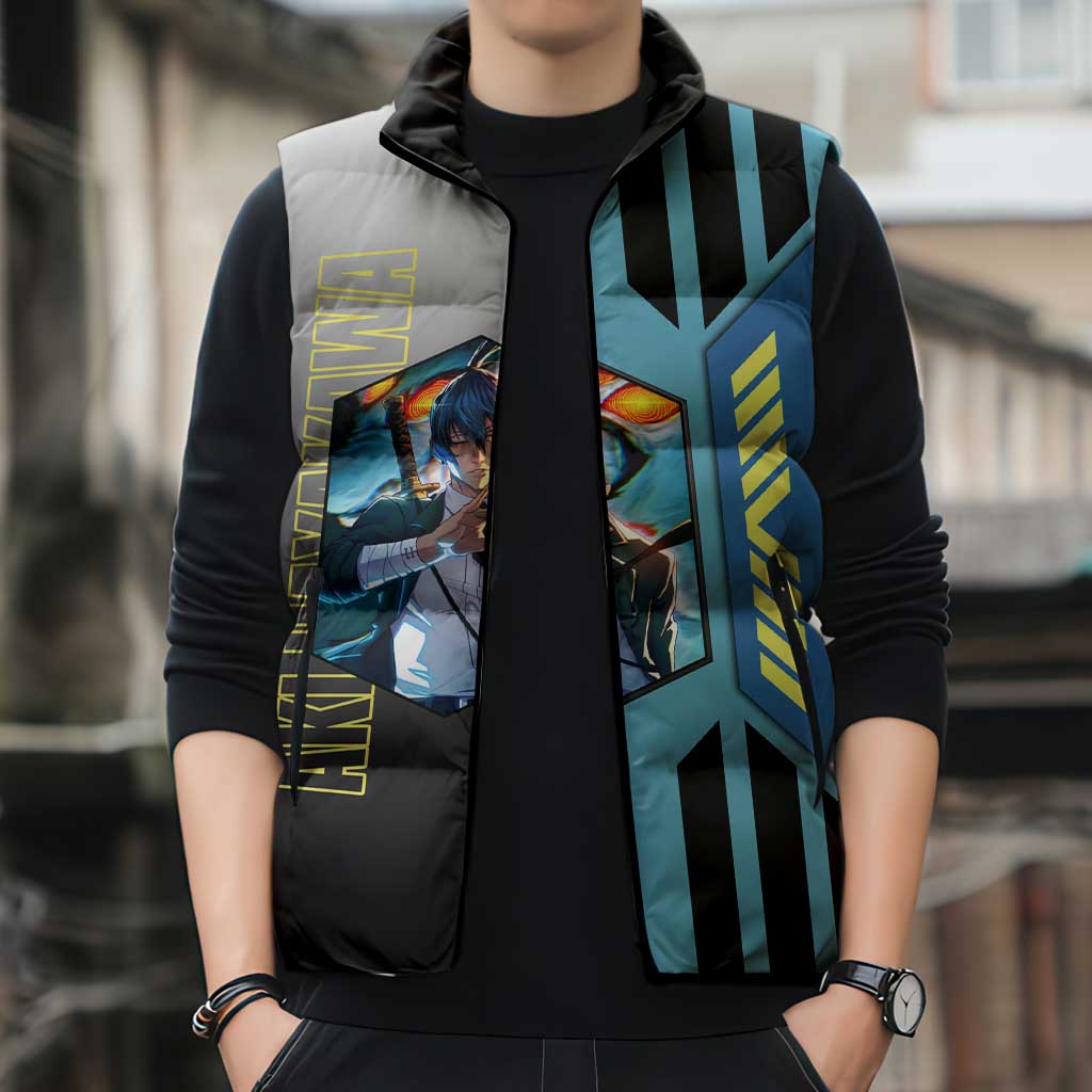 Aki Hayakawa from Chainsaw Man Sleeveless Puffer Jacket with Sword and Stylish Pose Design - The Mazicc