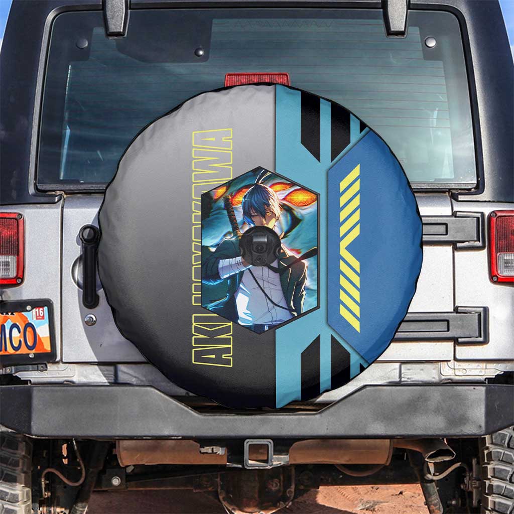 Aki Hayakawa from Chainsaw Man Spare Tire Cover with Sword and Stylish Pose Design - The Mazicc