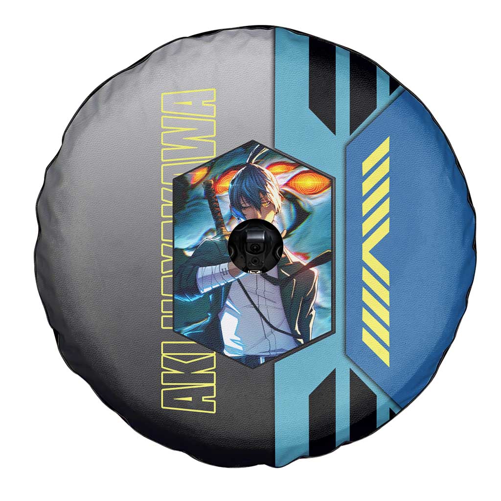 Aki Hayakawa from Chainsaw Man Spare Tire Cover with Sword and Stylish Pose Design - The Mazicc