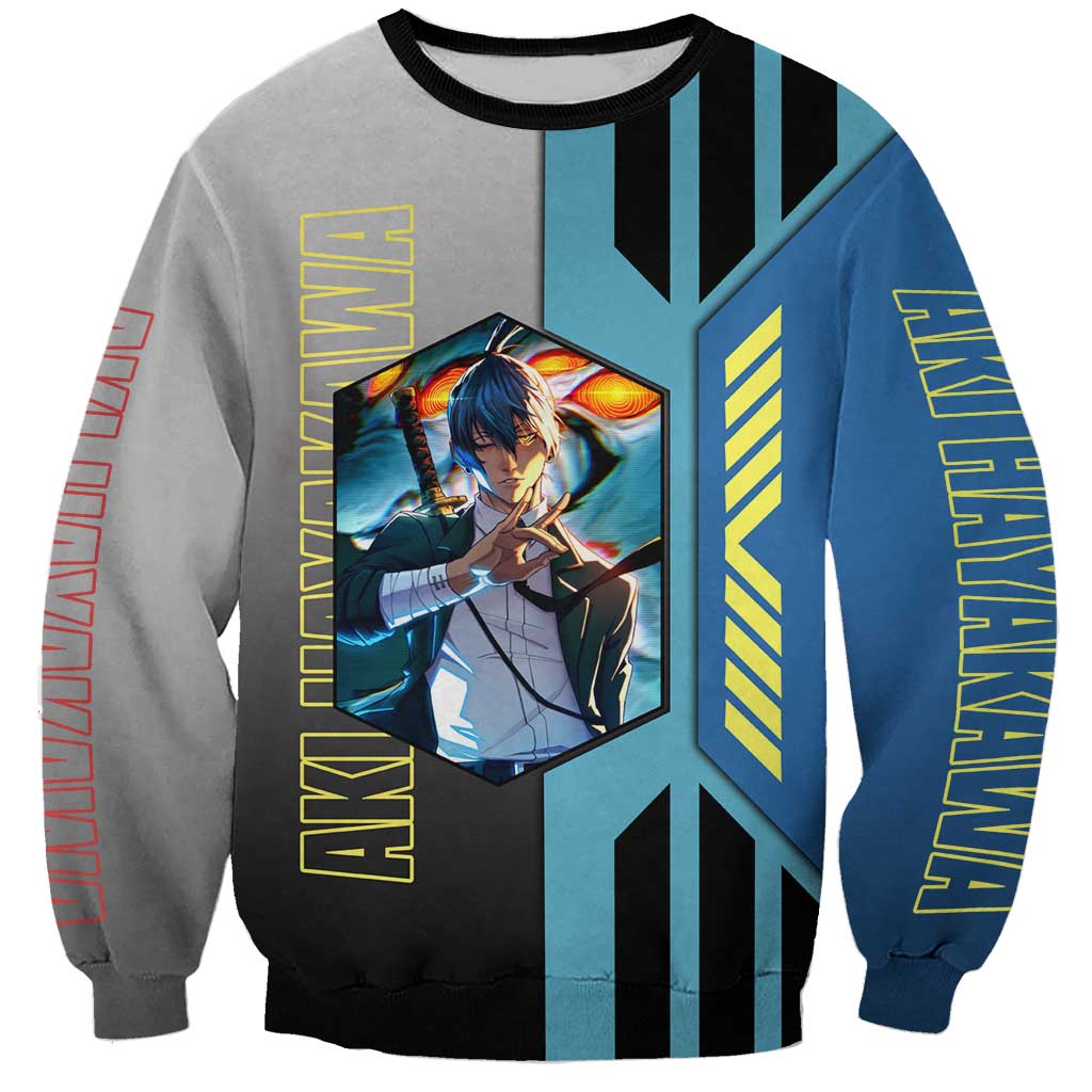 Aki Hayakawa from Chainsaw Man Sweatshirt with Sword and Stylish Pose Design - The Mazicc