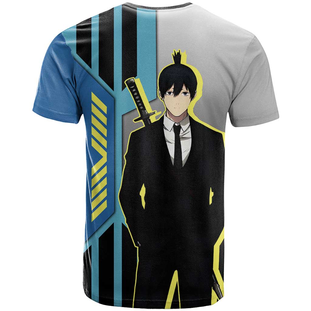 Aki Hayakawa from Chainsaw Man T Shirt with Sword and Stylish Pose Design - The Mazicc