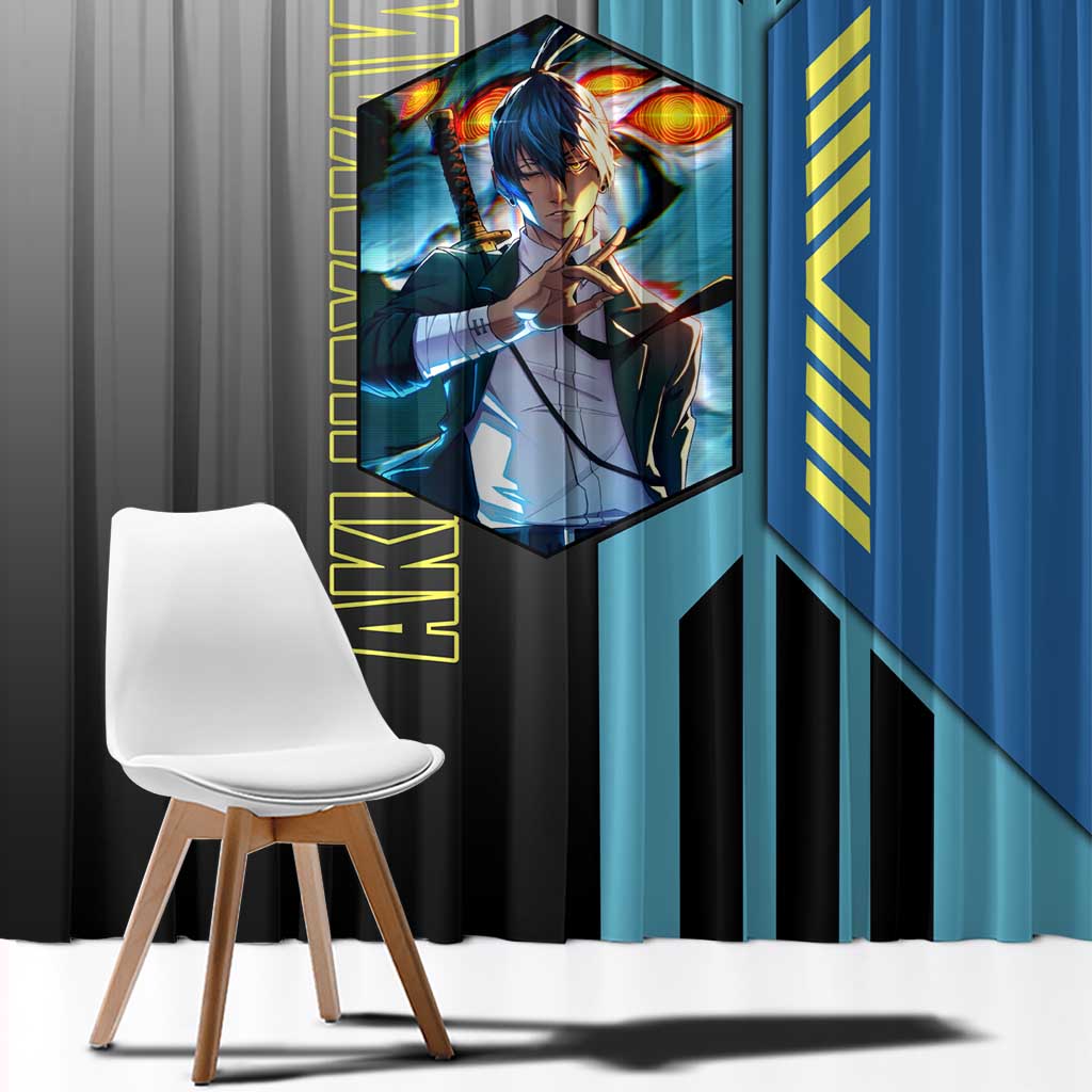 Aki Hayakawa from Chainsaw Man Window Curtain with Sword and Stylish Pose Design - The Mazicc